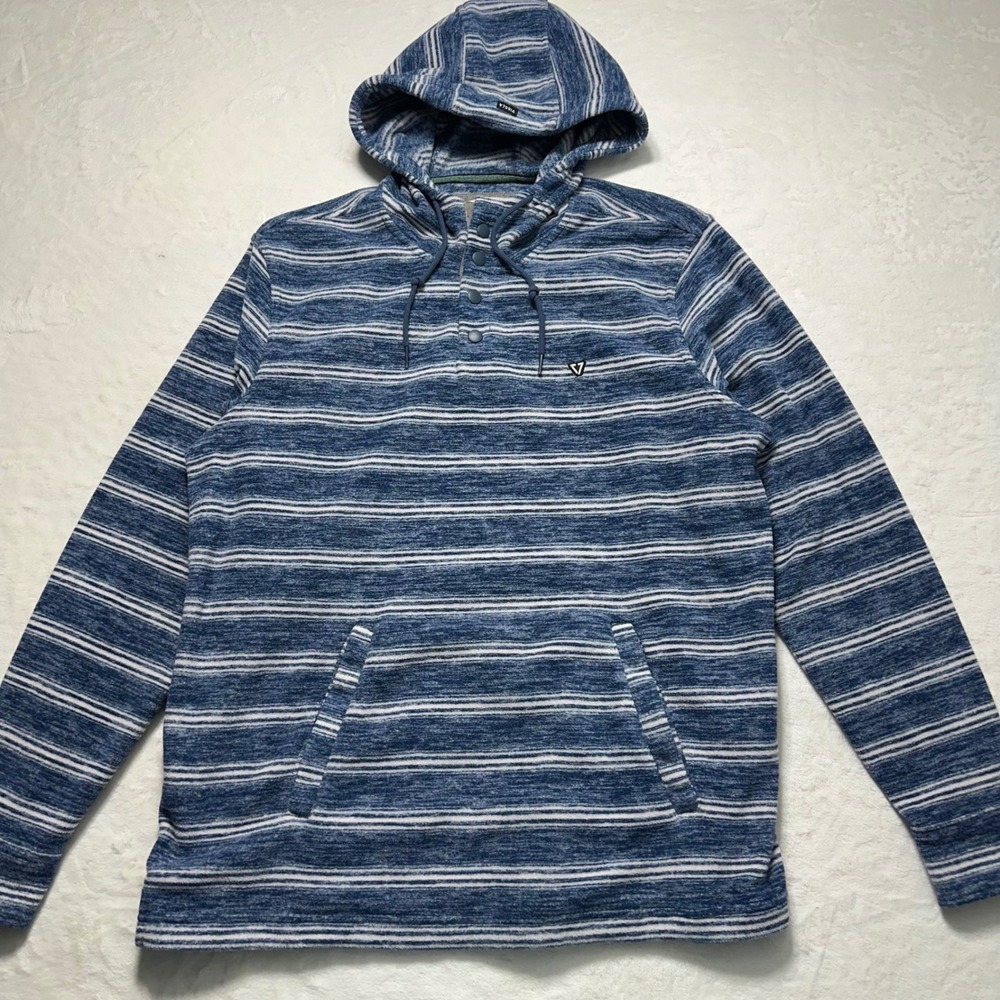 Vissla M‎ Mens Blue Striped Hooded Pullover Sweater 100% Recycled Polyester